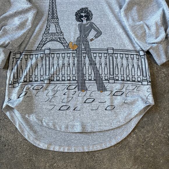 Love Lace Sweater Womens S Girl Eiffel Tower Round Neck 3/4 Lantern Sleeve - Picture 3 of 9